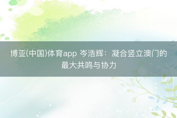 博亚(中国)体育app 岑浩辉：凝合竖立澳门的最大共鸣与协力