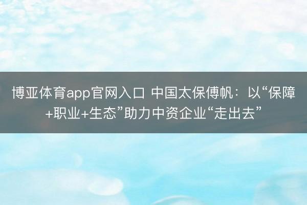 博亚体育app官网入口 中国太保傅帆：以“保障+职业+生态”助力中资企业“走出去”
