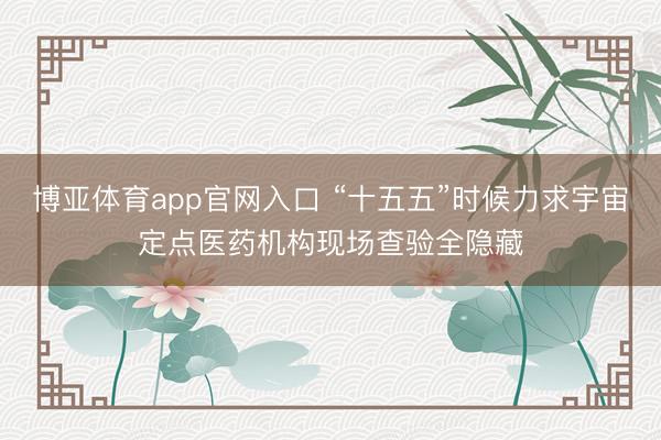博亚体育app官网入口 “十五五”时候力求宇宙定点医药机构现场查验全隐藏