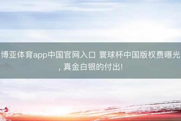 博亚体育app中国官网入口 寰球杯中国版权费曝光， 真金白银的付出!