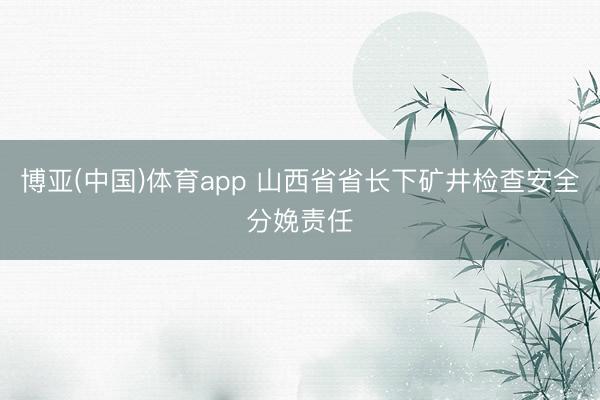 博亚(中国)体育app 山西省省长下矿井检查安全分娩责任
